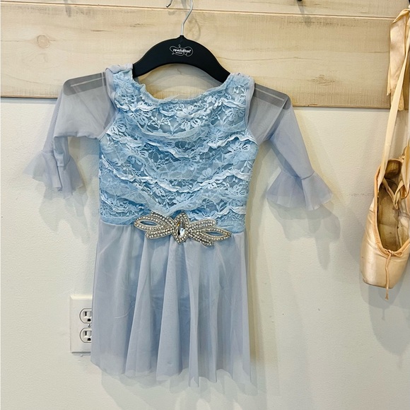Weissman Go Your Own Way lyrical dance costume sky blue, lace ruffles, SC - Picture 4 of 8